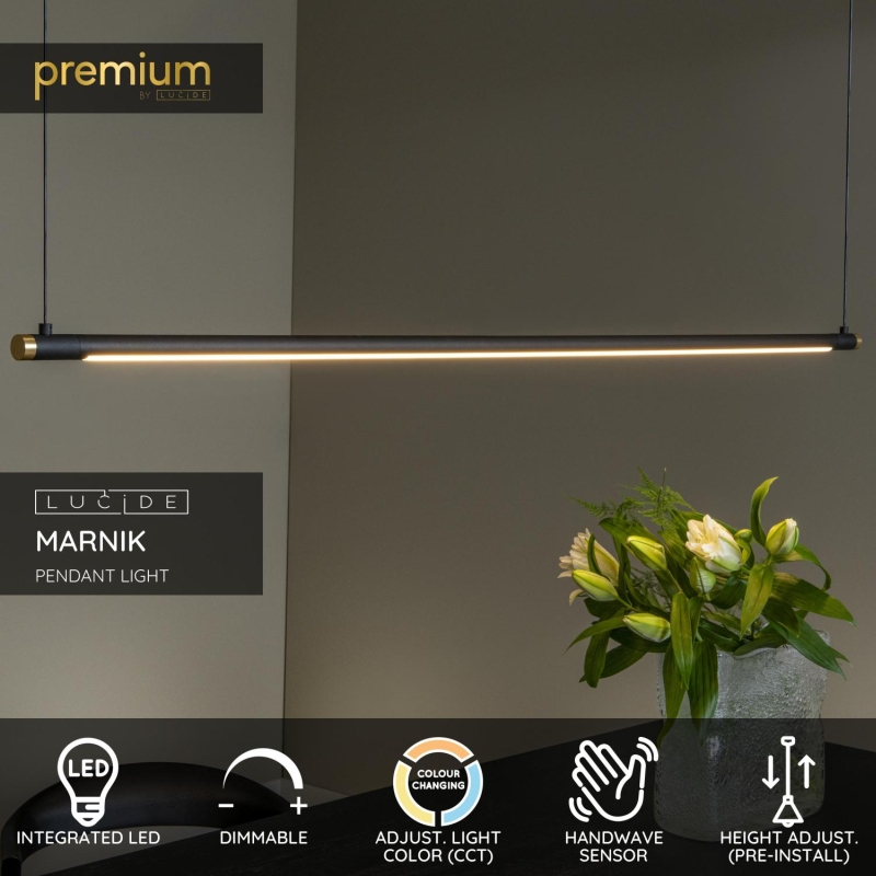 Lucide MARNIK - Závesné svietidlo - Ø 2,5 cm - LED Rozm. - 1x24W 2700K/4000K - Čierny